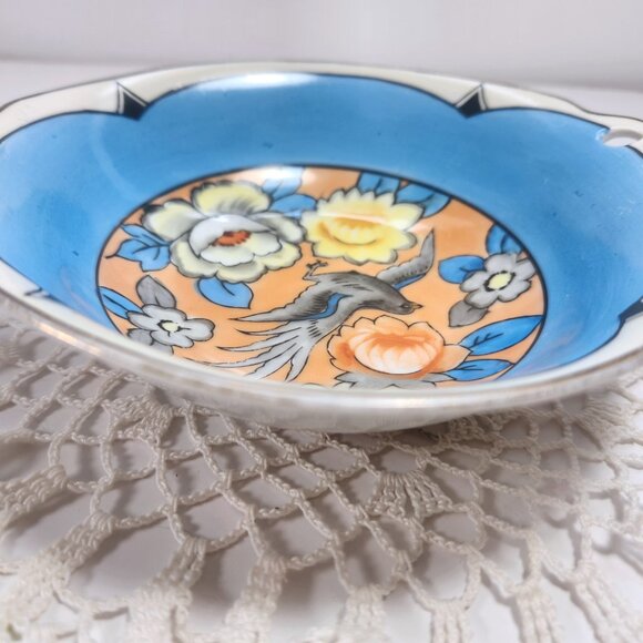 Noritake Bowl Hand Painted Bird and Flowers M Stamp Vintage Made in Japan - Picture 9 of 12